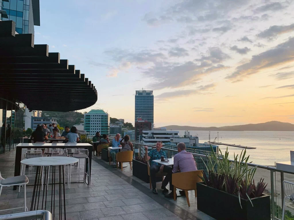 Guests enjoying sunset at Port Terrace Restaurant and Bar